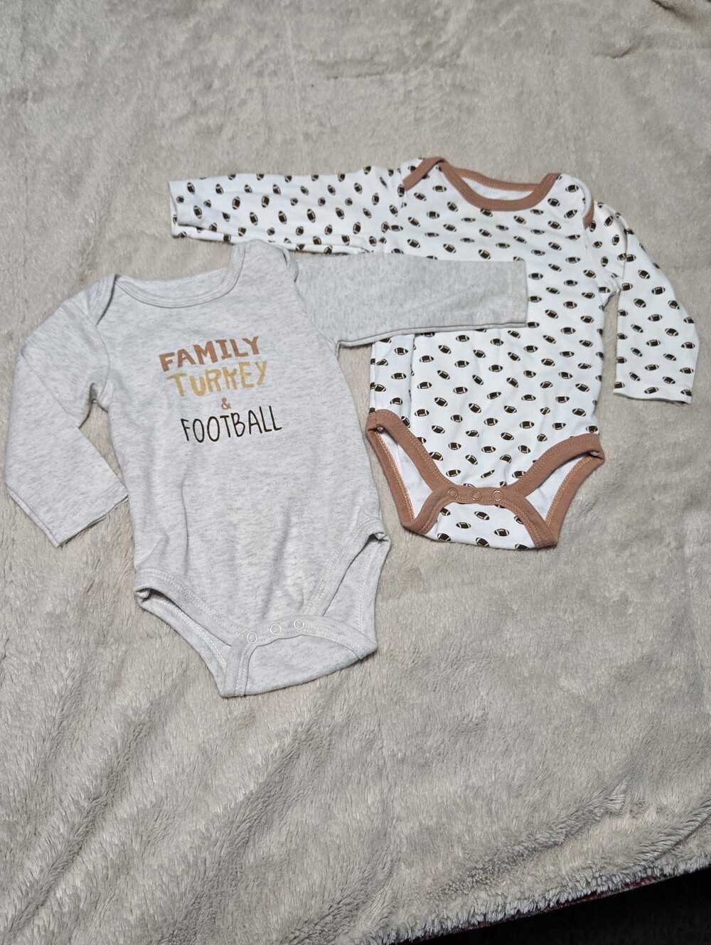Chick Pea Turkey Football Set of 2 Baby Long sleeve Bodysuits Onesies, 3 - 6M